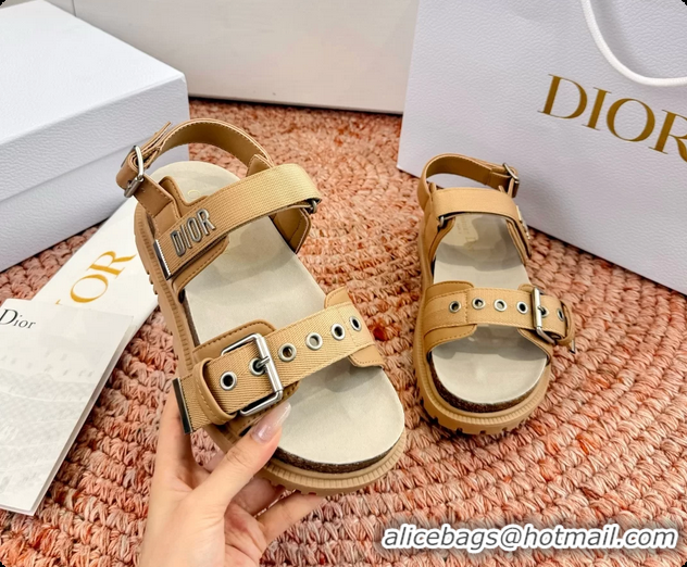 Discount Dior Dioract Beige Leather Flat Sandals 6062703