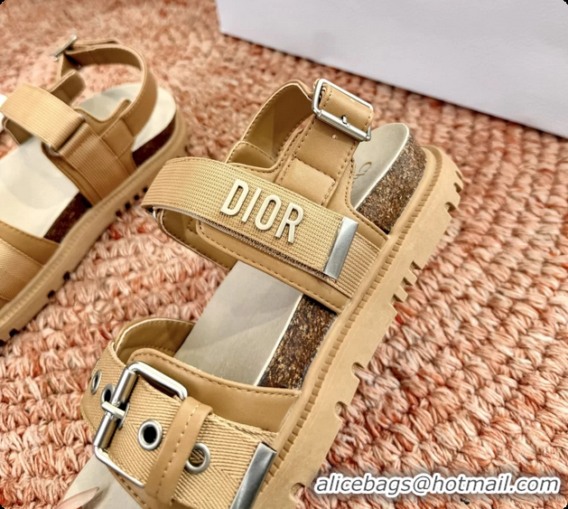 Discount Dior Dioract Beige Leather Flat Sandals 6062703