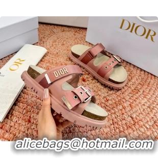 Pretty Style Dior Dioract Pink Leather Flat Mules Slides Sandals 6062703