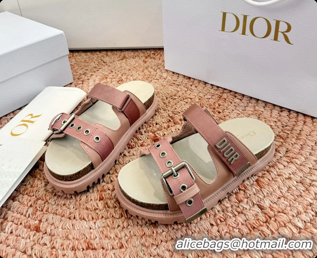 Pretty Style Dior Dioract Pink Leather Flat Mules Slides Sandals 6062703