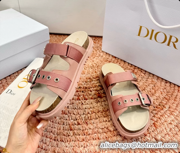 Pretty Style Dior Dioract Pink Leather Flat Mules Slides Sandals 6062703