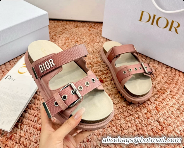 Pretty Style Dior Dioract Pink Leather Flat Mules Slides Sandals 6062703