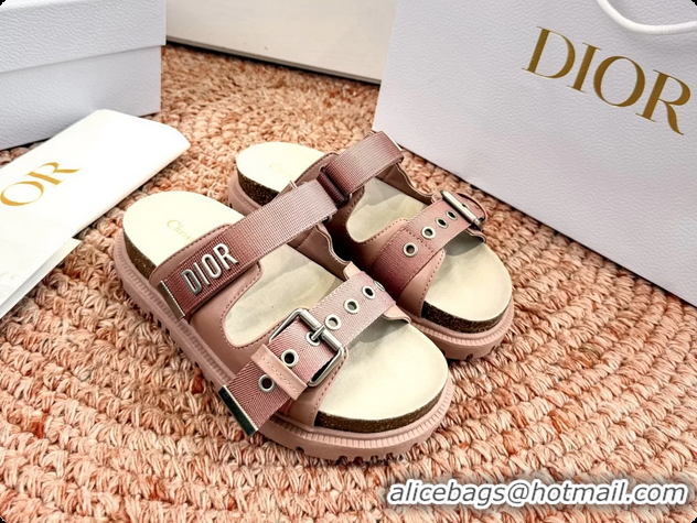 Pretty Style Dior Dioract Pink Leather Flat Mules Slides Sandals 6062703
