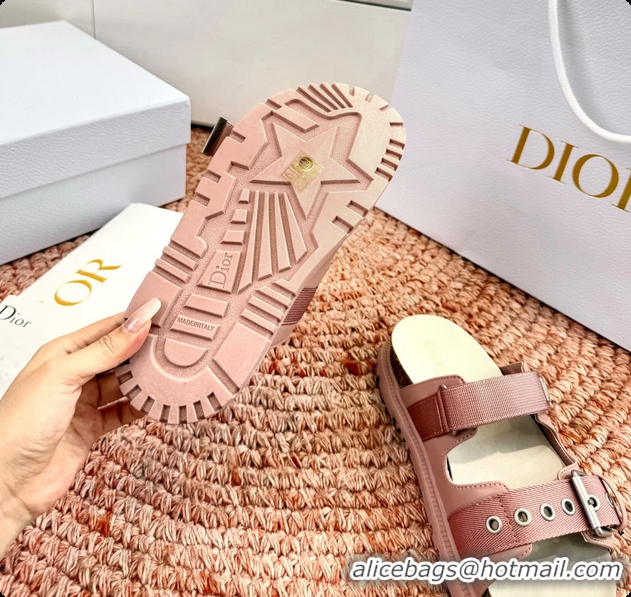 Pretty Style Dior Dioract Pink Leather Flat Mules Slides Sandals 6062703