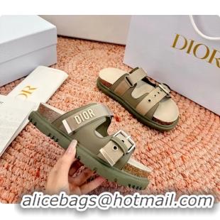 Fashion Dior Dioract Khaki Leather Flat Mules Slides Sandals 6062703