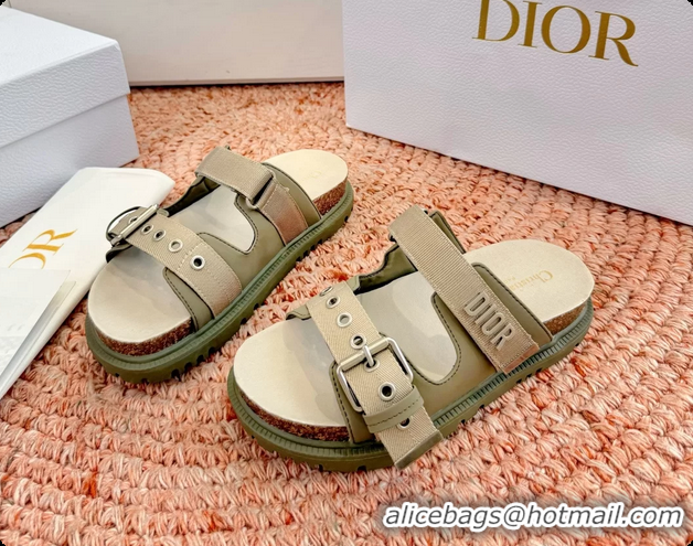 Fashion Dior Dioract Khaki Leather Flat Mules Slides Sandals 6062703