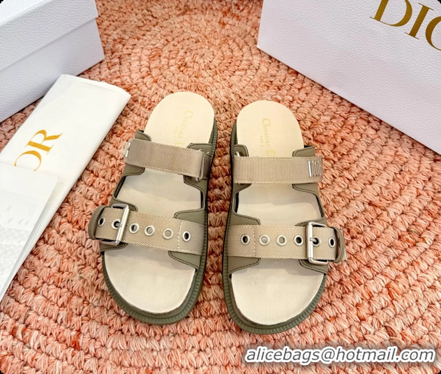 Fashion Dior Dioract Khaki Leather Flat Mules Slides Sandals 6062703