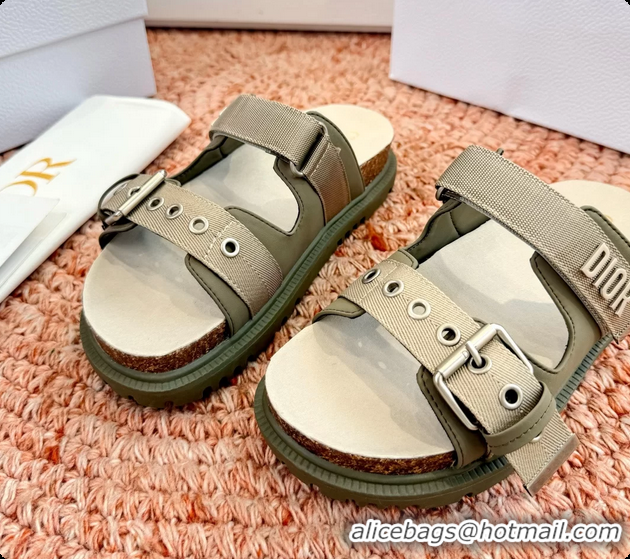 Fashion Dior Dioract Khaki Leather Flat Mules Slides Sandals 6062703