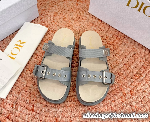 Good Looking Dior Dioract Gray Leather Flat Mules Slides Sandals 6062703