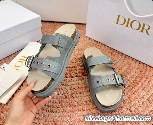 Good Looking Dior Dioract Gray Leather Flat Mules Slides Sandals 6062703
