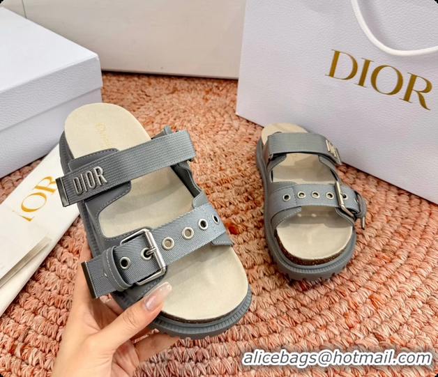 Good Looking Dior Dioract Gray Leather Flat Mules Slides Sandals 6062703