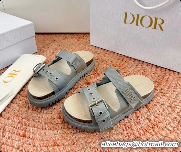 Good Looking Dior Dioract Gray Leather Flat Mules Slides Sandals 6062703