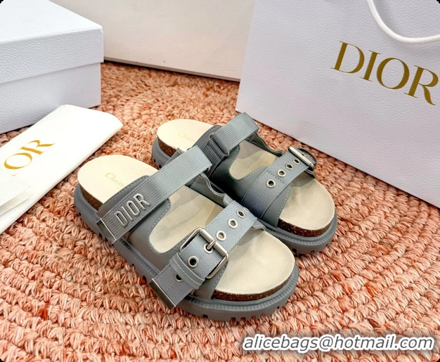 Good Looking Dior Dioract Gray Leather Flat Mules Slides Sandals 6062703