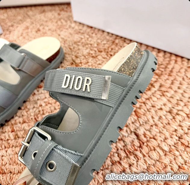 Good Looking Dior Dioract Gray Leather Flat Mules Slides Sandals 6062703