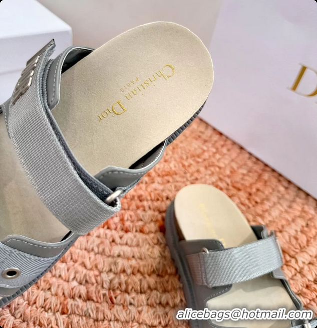 Good Looking Dior Dioract Gray Leather Flat Mules Slides Sandals 6062703