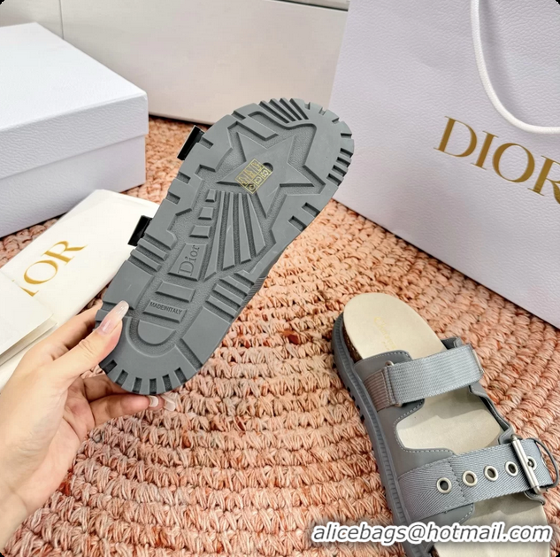 Good Looking Dior Dioract Gray Leather Flat Mules Slides Sandals 6062703