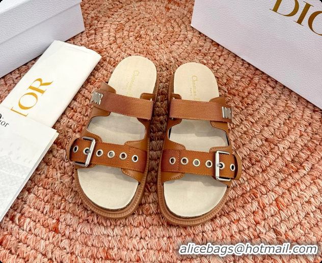 Durable Dior Dioract Brown Leather Flat Mules Slides Sandals 6062703