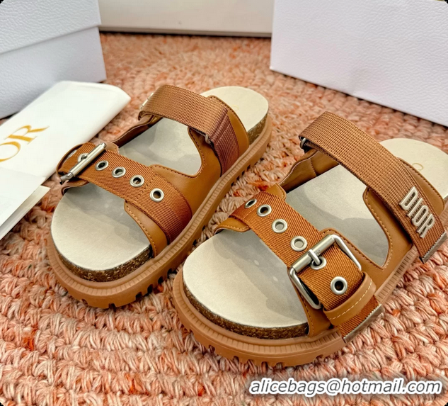 Durable Dior Dioract Brown Leather Flat Mules Slides Sandals 6062703