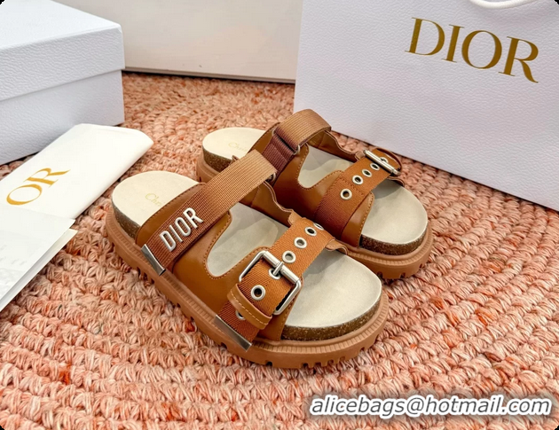Durable Dior Dioract Brown Leather Flat Mules Slides Sandals 6062703