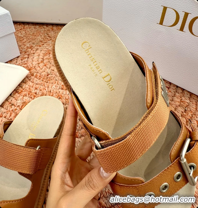 Durable Dior Dioract Brown Leather Flat Mules Slides Sandals 6062703