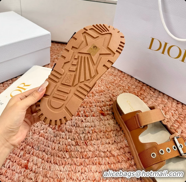 Durable Dior Dioract Brown Leather Flat Mules Slides Sandals 6062703
