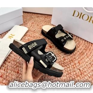 Popular Style Dior Dioract Black Leather Flat Mules Slides Sandals 6062703