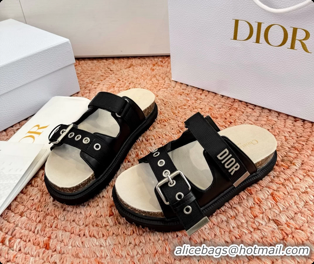 Popular Style Dior Dioract Black Leather Flat Mules Slides Sandals 6062703