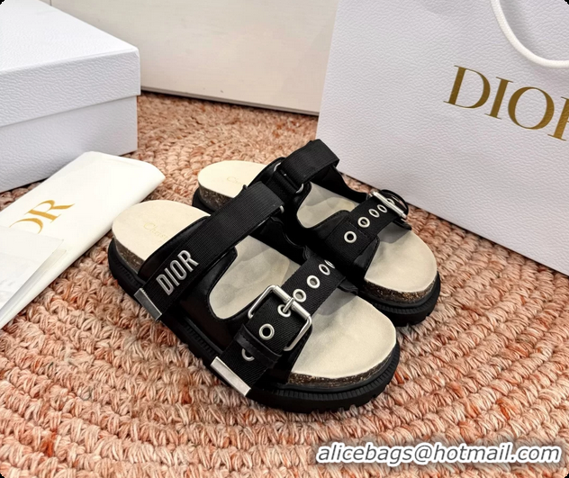Popular Style Dior Dioract Black Leather Flat Mules Slides Sandals 6062703