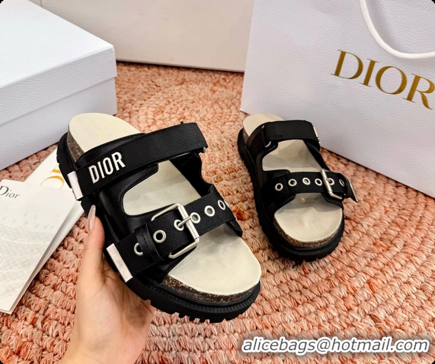 Popular Style Dior Dioract Black Leather Flat Mules Slides Sandals 6062703