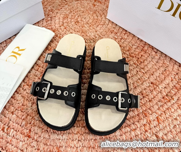 Popular Style Dior Dioract Black Leather Flat Mules Slides Sandals 6062703