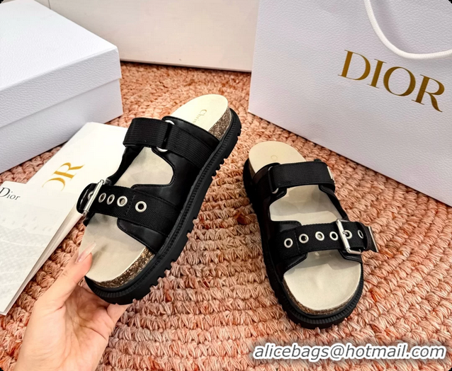 Popular Style Dior Dioract Black Leather Flat Mules Slides Sandals 6062703