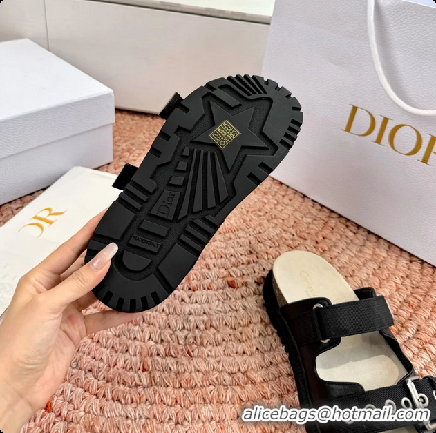 Popular Style Dior Dioract Black Leather Flat Mules Slides Sandals 6062703