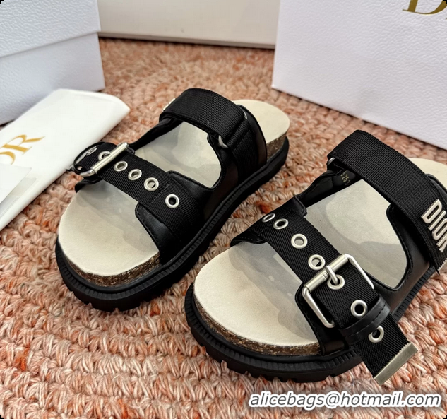 Popular Style Dior Dioract Black Leather Flat Mules Slides Sandals 6062703