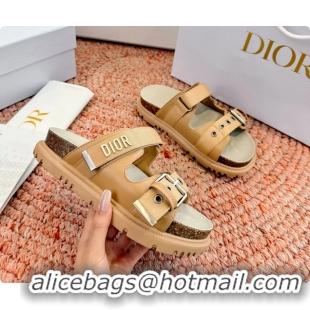 Top Design Dior Dioract Beige Leather Flat Mules Slides Sandals 6062703