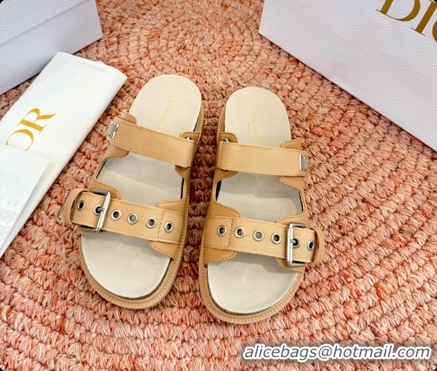 Top Design Dior Dioract Beige Leather Flat Mules Slides Sandals 6062703