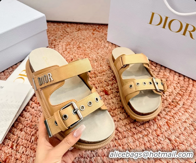 Top Design Dior Dioract Beige Leather Flat Mules Slides Sandals 6062703