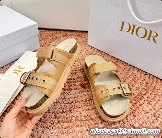 Top Design Dior Dioract Beige Leather Flat Mules Slides Sandals 6062703
