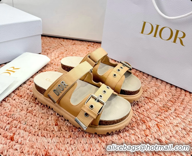 Top Design Dior Dioract Beige Leather Flat Mules Slides Sandals 6062703