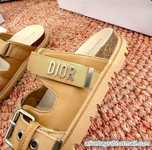 Top Design Dior Dioract Beige Leather Flat Mules Slides Sandals 6062703