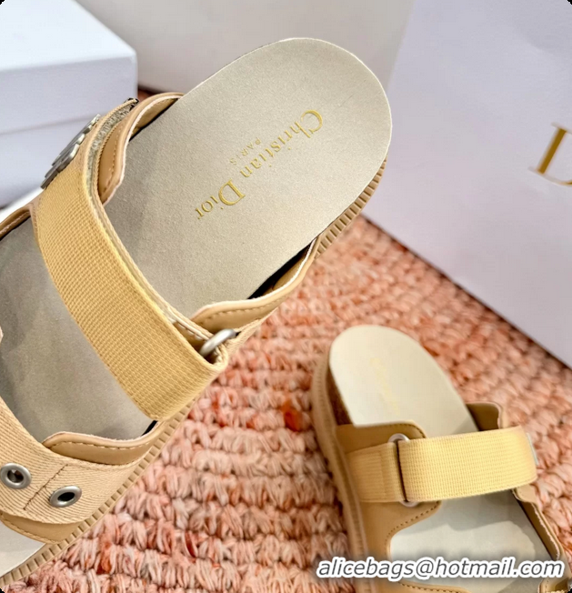 Top Design Dior Dioract Beige Leather Flat Mules Slides Sandals 6062703