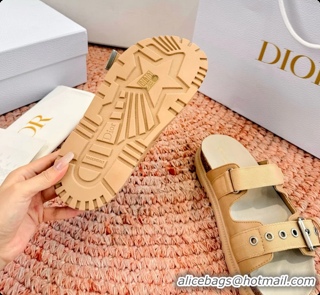 Top Design Dior Dioract Beige Leather Flat Mules Slides Sandals 6062703