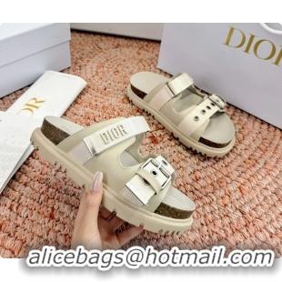 Unique Style Dior Dioract Beige Leather Flat Mules Slides Sandals 6062703