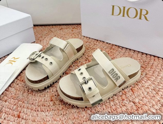 Unique Style Dior Dioract Beige Leather Flat Mules Slides Sandals 6062703