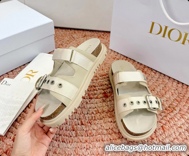 Unique Style Dior Dioract Beige Leather Flat Mules Slides Sandals 6062703