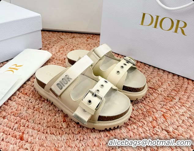 Unique Style Dior Dioract Beige Leather Flat Mules Slides Sandals 6062703