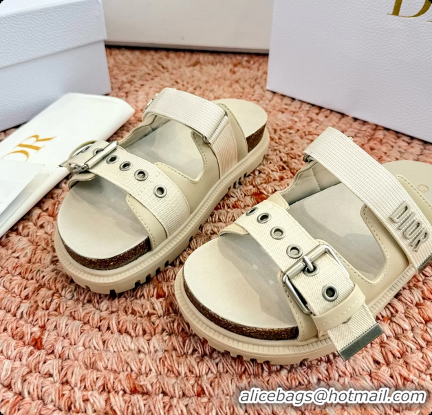 Unique Style Dior Dioract Beige Leather Flat Mules Slides Sandals 6062703