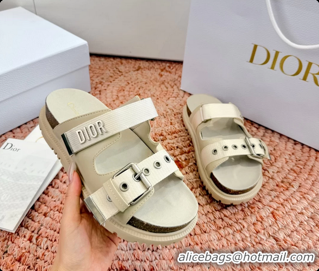 Unique Style Dior Dioract Beige Leather Flat Mules Slides Sandals 6062703