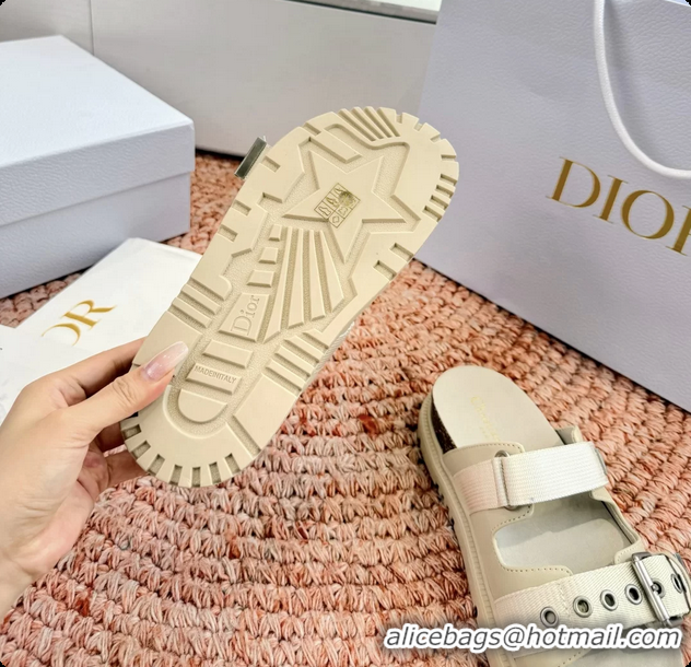 Unique Style Dior Dioract Beige Leather Flat Mules Slides Sandals 6062703