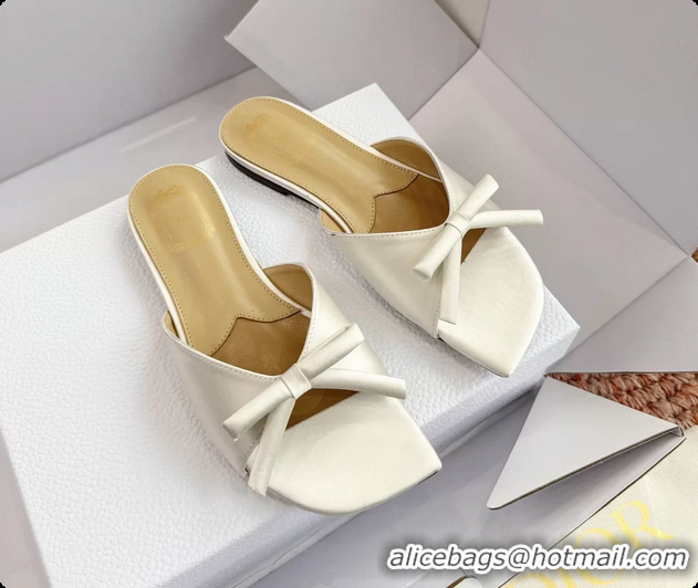 Good Product Dior Bow Flat Mule Slides Sandals White Satin 6062704