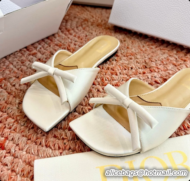 Good Product Dior Bow Flat Mule Slides Sandals White Satin 6062704